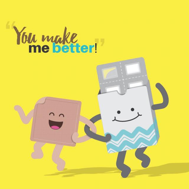 Animated nicotine patch and nicotine gum with text saying "you make me better"